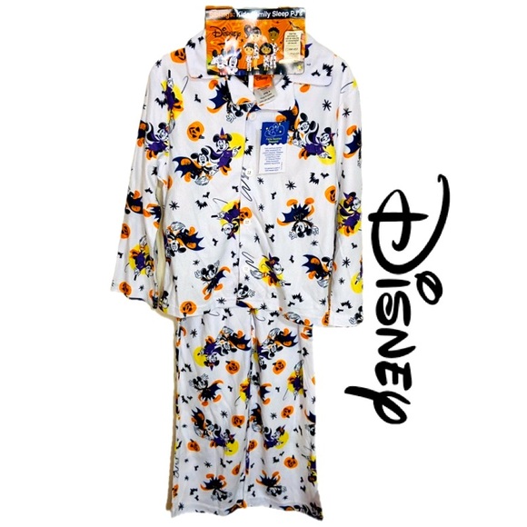 DISNEY Halloween Micky & Minnie Mouse Unisex Siblings Flannel Pajamas Sz 6 - Picture 1 of 4